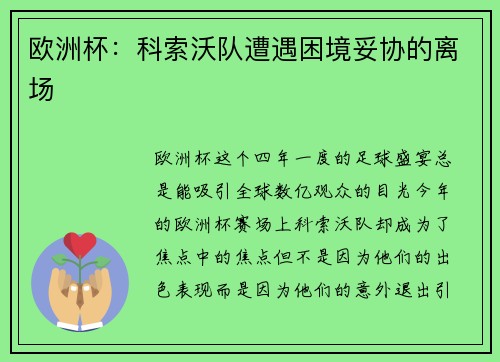 欧洲杯：科索沃队遭遇困境妥协的离场